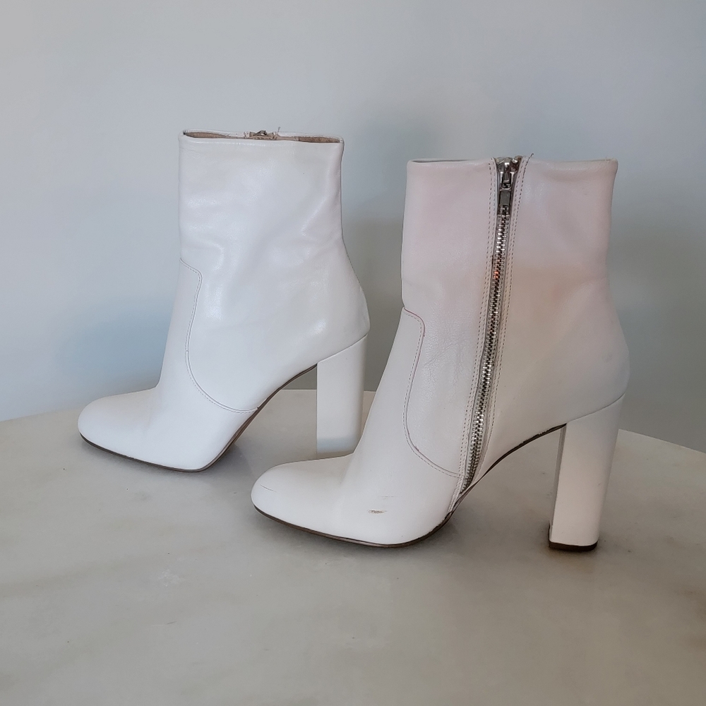 White leather ankle boots